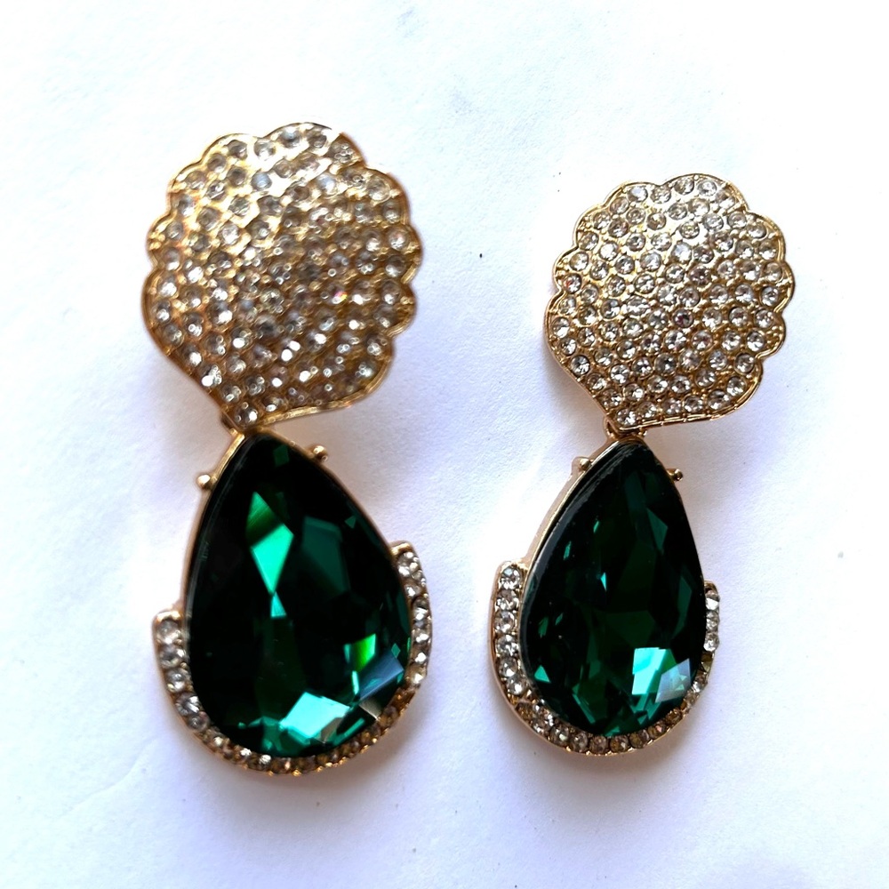 Ettika Green Teardrop Earrings with Ornate Plate